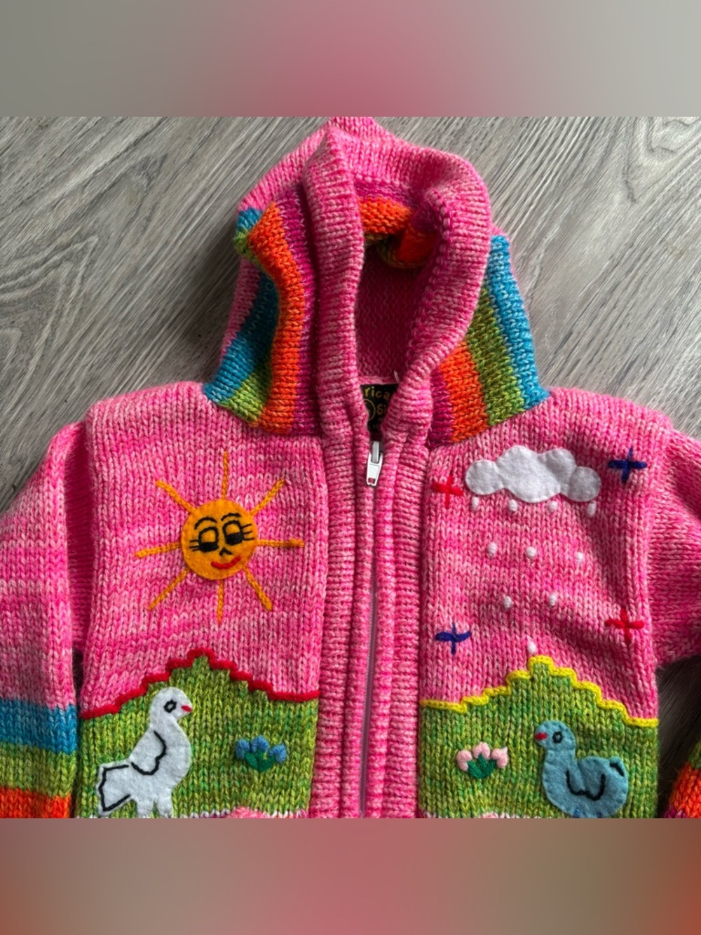 American South Side Vintage Peruvian Arpillera Embroidered Sun Llama Zip 2T - Picture 4 of 11